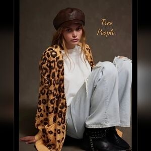 Free People State Side Cardigan Leopard Soft Rib Knit Size XS NWT